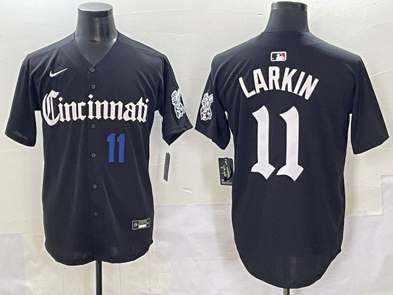 Men 2025 Cincinnati Reds #11 Larkin Black Five generations Joint Name Nike MLB Jersey style 7
